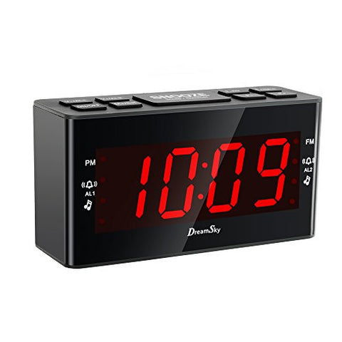 DREAMSKY DUAL ALARMS CLOCK RADIO WITH AM/FM RADIO AND SLEEP TIMER ,LARGE NUMBER DISPLAY,BATTERY BACKUP
