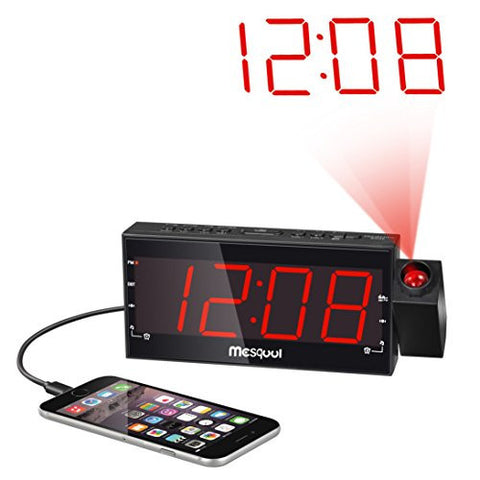 MESQOOL AM/FM DIGITAL DIMMABLE PROJECTION ALARM CLOCK RADIO WITH 1.8" LED DISPLAY,USB CHARGING,DUAL ALARM,BATTERY BACKUP