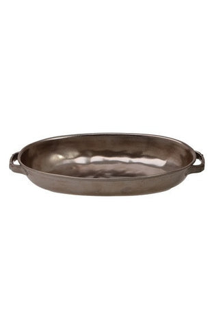 PEWTER STONEWARE MEDIUM SHALLOW BAKING DISH