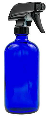 EMPTY BLUE GLASS SPRAY BOTTLE - 16 OZ REFILLABLE CONTAINER IS PERFECT FOR ESSENTIAL OILS, CLEANING PRODUCTS, HOMEMADE CLEANERS, AROMATHERAPY, ORGANIC BEAUTY TREATMENT, AND COOKING - DURABLE BLACK TRIGGER SPRAYER W/ MIST AND STREAM NOZZLE SETTINGS …