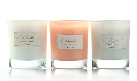 SCENTED CANDLE GLASS JAR SOY WAX, 24OZ 3PACK, SANDALWOOD OCEAN AND CANDY LOVE, CANDLE GIFTS FOR WOMEN