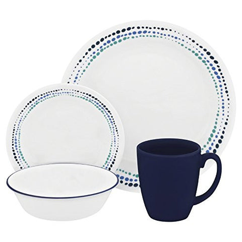 CORELLE LIVINGWARE 16-PIECE DINNERWARE SET, OCEAN BLUES, SERVICE FOR 4