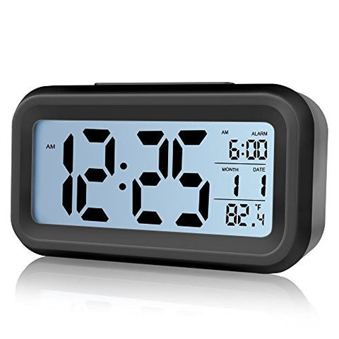 ALARM CLOCK,IEKA DIGITAL EASY TO SET AND WATCH WITH LARGE LCD SCREEN LOW LIGHT SOFT NIGHT LIGHT REPEATING SNOOZE MONTH DATE & TEMPERATURE DISPLAY (BLACK)