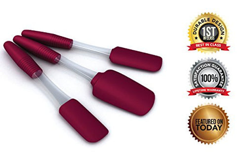 LONG 3-PC PREMIUM SILICONE SPATULA SET,ERGONOMIC HANDLE-3.5 INCH 'LONG PALM HANDLE GRIP' W/HANGING HOLES-HEAT-RESISTANT SILICONE UTENSILS/NON-STICK 4 COOKING, SAUTÉING, SCRAPING, DECORATING & BAKING