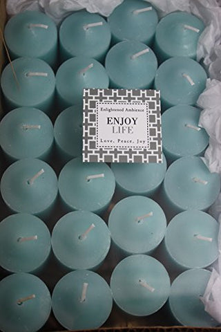 ENLIGHTENED AMBIENCE VOTIVE CANDLES SCENTED FRESH BLUE WATER IN BLUE, LONG-BURNING, BULK SET OF 24