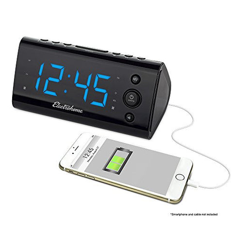 ELECTROHOME ALARM CLOCK RADIO WITH USB CHARGING FOR SMARTPHONES & TABLETS INCLUDES DUAL ALARM, BATTERY BACKUP, AUTO TIME SET & 1.2" LED DISPLAY WITH 4 DIMMING OPTIONS (EAAC470)