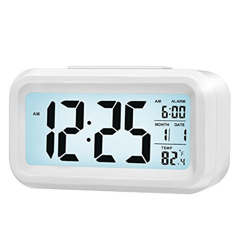 ALARM CLOCK,AIRSSPU DIGITAL EASY TO SET AND WATCH WITH LARGE LCD SCREEN LOW LIGHT SOFT NIGHT LIGHT REPEATING SNOOZE MONTH DATE & TEMPERATURE DISPLAY (WHITE)