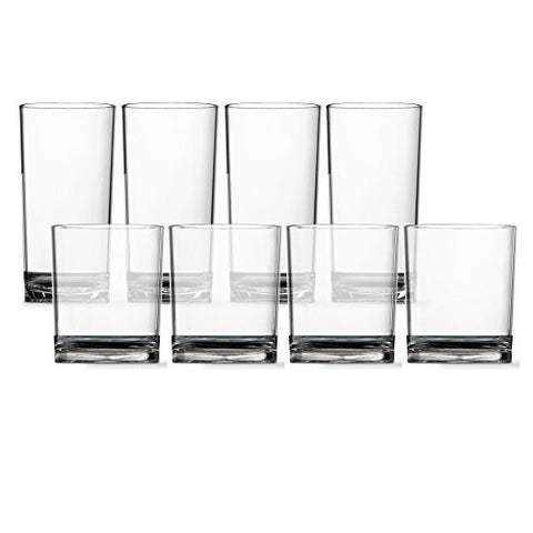 8PC CLASSIC BREAK-RESISTANT RESTAURANT-QUALITY SAN PLASTIC TUMBLERS, FOUR 14-OUNCE ROCKS AND FOUR 18-OUNCE WATER