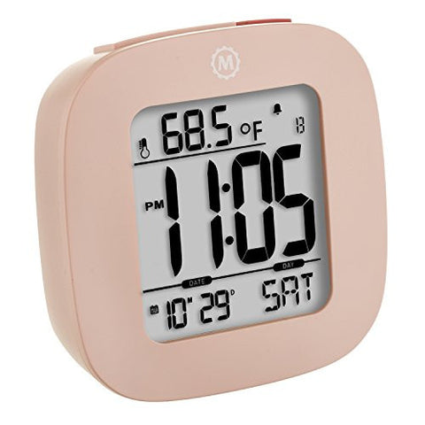 MARATHON CL030058PI COMPACT ALARM CLOCK WITH TEMPERATURE AND DATE - PINK - BATTERIES INCLUDED