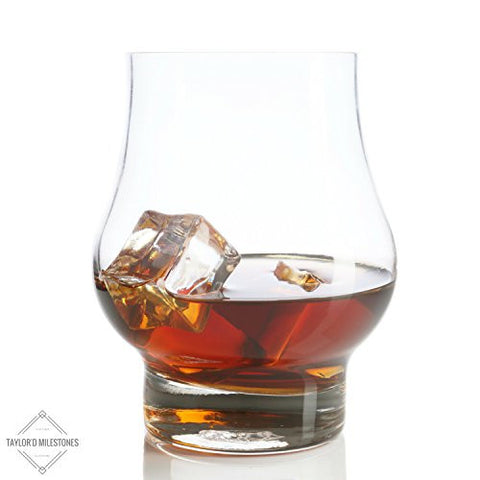 TAYLOR'D MILESTONES RESERVE WHISKEY AND SCOTCH GLASSES. PREMIUM BOURBON ROCKS GLASS SHAPED FOR IMPROVED TASTING AND AROMA OF SPIRITS. SET OF 2 10.5 OZ CRYSTAL CLEAR GLASSWARE