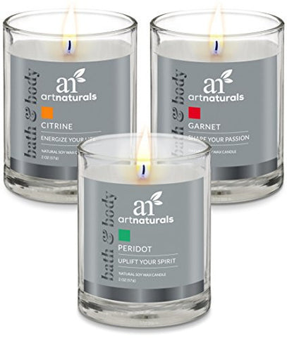 ART NATURALS AROMATHERAPY CANDLE - 3-PIECE SET OF SCENTED FRAGRANCE SOY WAX MADE IN USA WITH ESSENTIAL OILS 2 OZ