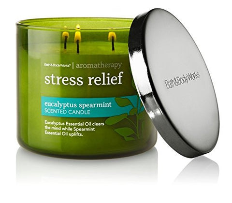 BATH & BODY WORKS, AROMATHERAPY STRESS RELIEF 3-WICK CANDLE, EUCALYPTUS SPEARMINT