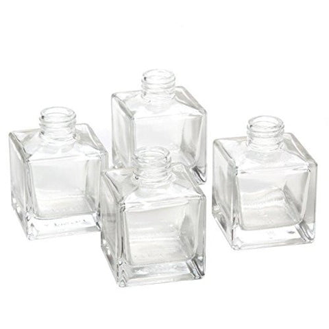 HOSLEY'S SET OF 4 SQUARE GLASS DIFFUSER BOTTLES - 3.25" HIGH. IDEAL FOR USE WITH ESSENTIAL OILS, HOSLEY REPLACEMENT DIFFUSERS & HOSLEY REED STICKS, DIY, CRAFTS