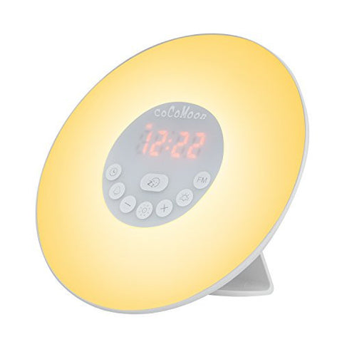 WAKE UP LIGHT, ALARM CLOCK, COCOMOON SUNRISE SIMULATION WITH NIGHT LIGHT, ATMOSPHERE LAMP, FM RADIO, BEDSIDE LAMP，NATURE SOUNDS WAKE UP LIGHT COLORED SUNRISE WITH SMART SNOOZE FUNCTION