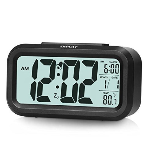 [UPGRADE VERSION] ZHPUAT 4.6" SMART BACKLIGHT ALARM CLOCK WITH DIMMER (BLACK)