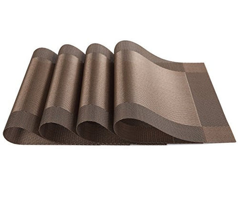 TABLE MAT IANKO WASHABLE ENVIRONMENTAL PVC DIAGONAL FRAME MATS HEAT ADIABATIC PAD CROSS WEAVE NON-SLIP INSULATION PLACEMATS SET OF 4 (BROWN)