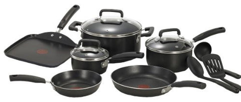 T-FAL C530SC SIGNATURE NONSTICK EXPERT THERMO-SPOT HEAT INDICATOR DISHWASHER SAFE COOKWARE SET, 12-PIECE, BLACK