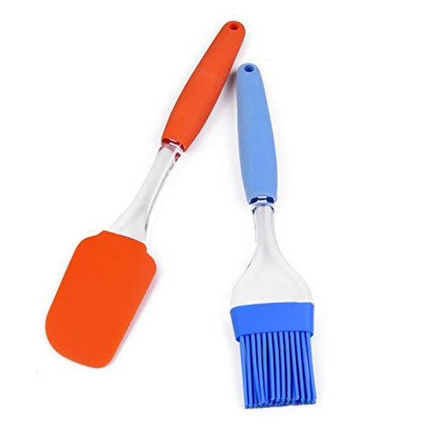SILICONE SPATULA AND BRUSH SET OF 2 BAKING AND COOKING UTENSILS BASTING AND PASTRY, HEAT-RESISTANT, FLEXIBLE, NON-STICK