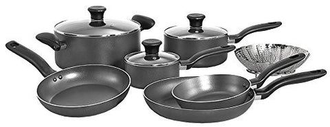T-FAL A821SA INITIATIVES NONSTICK INSIDE AND OUT DISHWASHER SAFE OVEN SAFE COOKWARE SET, 10-PIECE, CHARCOAL