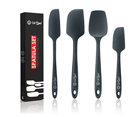SILICONE SPATULA SET | 4 VERSATILE TOOLS CREATED FOR COOKING, BAKING AND MIXING | ONE PIECE DESIGN, NON-STICK & HEAT RESISTANT | STRONG STAINLESS STEEL CORE (UPGOOD KITCHEN UTENSILS, FORMAL GREY)