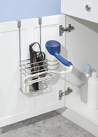 MDESIGN OVER-CABINET HAIR CARE TOOLS HOLDER FOR HAIR DRYER, FLAT IRON, CURLING WAND, STRAIGHTENER - CHROME