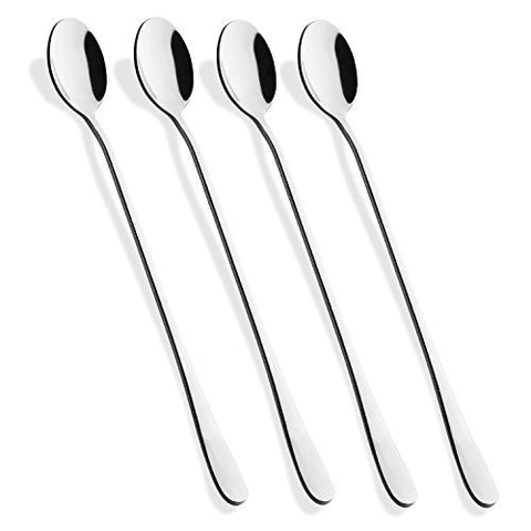 HIWARE 9-INCH LONG HANDLE ICED TEA SPOON, COFFEE SPOON, ICE CREAM SPOON, STAINLESS STEEL COCKTAIL STIRRING SPOONS, SET OF 4