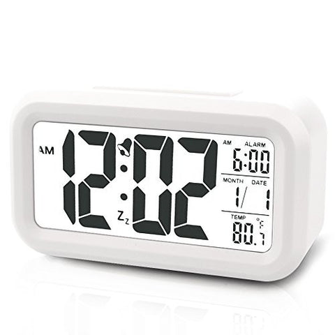 DIGITAL CLOCK MORNING CLOCK LOW LIGHT SENSOR TECHNOLOGY LIGHT ON BACKLIGT WHEN DETECT LOW LIGHT SOFT LIGHT THAT WON'T DISTURB THE SLEEP(WHITE)