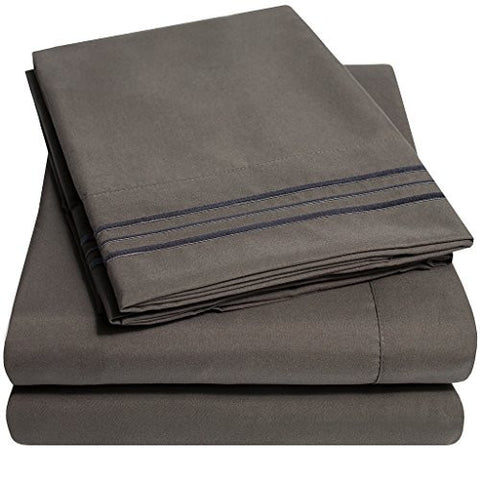 1500 SUPREME COLLECTION BED SHEETS SET - PREMIUM PEACH SKIN SOFT LUXURY 4 PIECE BED SHEET SET, SINCE 2012 - DEEP POCKET WRINKLE FREE HYPOALLERGENIC BEDDING - OVER 40+ COLORS- QUEEN SIZE, GRAY