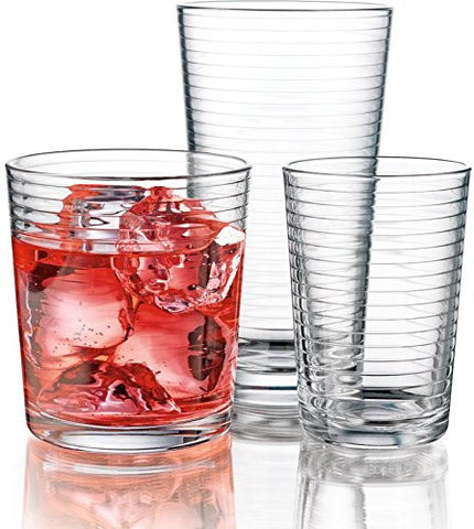 PALAIS GLASSWARE STRIPED COLLECTION; STRIPED CLEAR GLASS SET