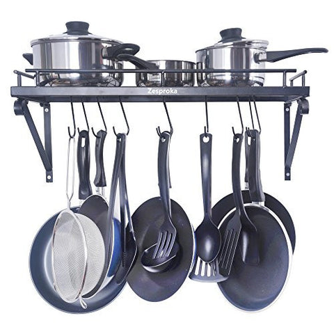 ZESPROKA KITCHEN WALL POT PAN RACK,WITH 10 HOOKS,BLACK
