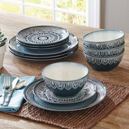 TEAL MEDALLION 12-PIECE DINNERWARE SET, TEAL