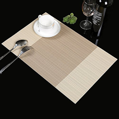 PLACE MATS,FAMIBAY HEAT INSULATION PVC PLACEMATS STAIN-RESISTANT CROSSWEAVE WOVEN TABLE MATS FOR KITCHEN SET OF 6 (6, VERTICAL STRIPED BEIGE)