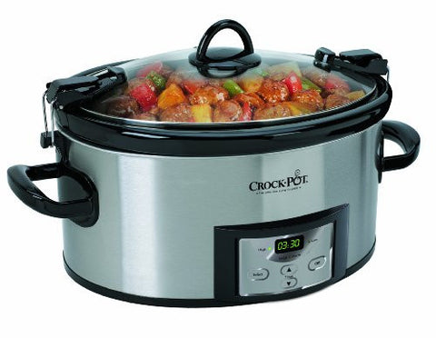 CROCK-POT SCCPVL610-S 6-QUART PROGRAMMABLE COOK AND CARRY OVAL SLOW COOKER, DIGITAL TIMER, STAINLESS STEEL