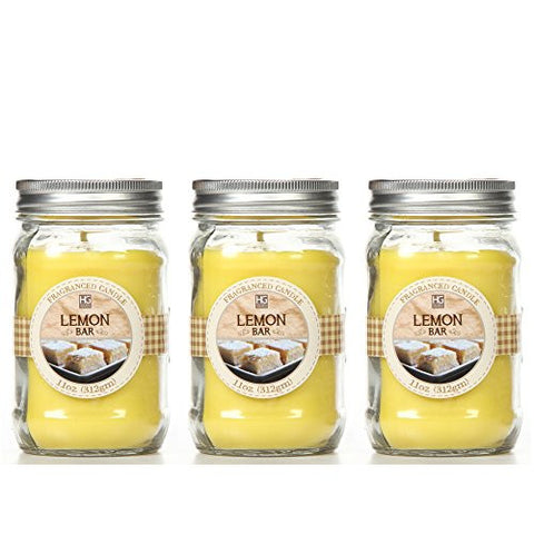 BULK BUY. HOSLEY'S SET OF 3, LEMON BAR SCENTED MASON JAR CANDLES 11OZ EACH. IDEAL VOTIVE GIFT FOR PARTY FAVOR, WEDDINGS, SPA, REIKI, MEDITATION, BATHROOM SETTINGS