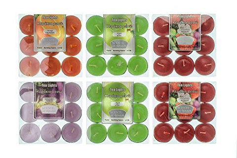 HIGHLY SCENTED TEA LIGHTS CANDLES SET 54PCS 4 FLAVORS ASSORTMENT TEALIGHTS (6X9-PACKS) 4 SCENTS LAVENDER STRAWBERRY APPLE ORANGE