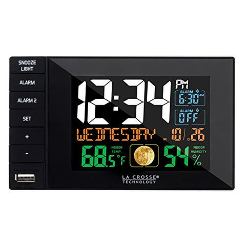 LA CROSSE TECHNOLOGY C87207 COLOR DUAL ALARM CLOCK WITH USB CHARGING PORT