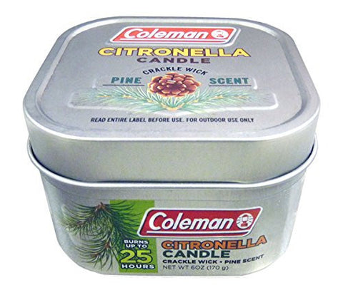 COLEMAN PINE SCENTED CITRONELLA CANDLE, CRACKLE WICK