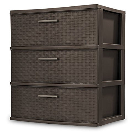 STERILITE 25306P01 3 DRAWER WIDE WEAVE TOWER, ESPRESSO FRAME & DRAWERS W/ DRIFTWOOD HANDLES, 1-PACK