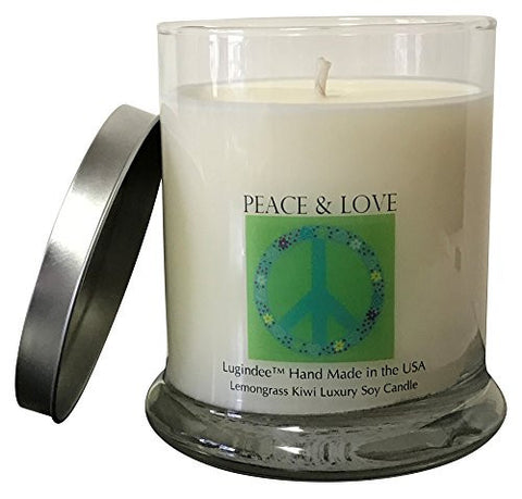 SCENTED CANDLES- LEMONGRASS KIWI SOY CANDLE 12.25 OZ STATUS JAR, PEACE & LOVE CANDLE