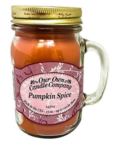 PUMPKIN SPICE SCENTED 13 OUNCE MASON JAR CANDLE BY OUR OWN CANDLE COMPANY