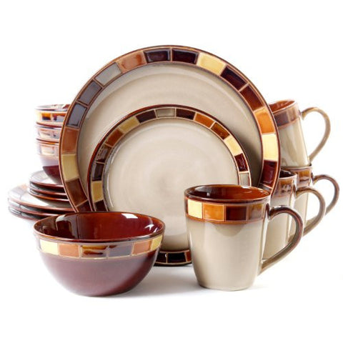 GIBSON CASA ESTEBANA 16-PIECE DINNERWARE SET SERVICE FOR 4, BEIGE AND BROWN