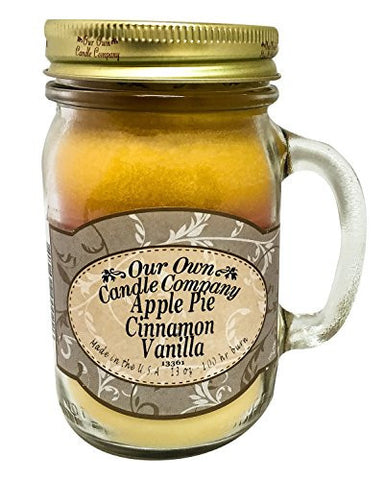 APPLE PIE CINNAMON VANILLA SCENTED 13 OUNCE MASON JAR CANDLE BY OUR OWN CANDLE COMPANY