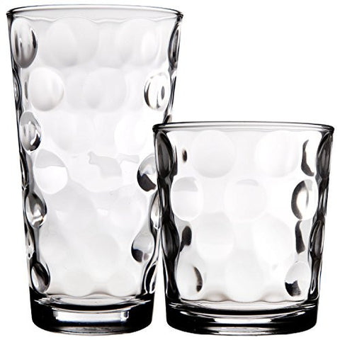 PALAIS GLASSWARE CERCLE COLLECTION; CLEAR GLASS SET WITH CIRCLE DESIGN (SET OF 8 -4 13 OZ DOF & 4 17 OZ HIGHBALLS, CLEAR)