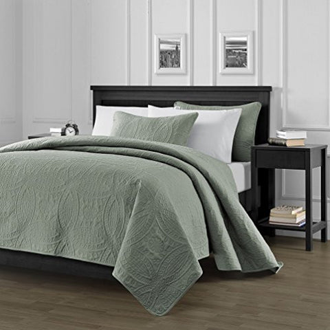 CHEZMOI COLLECTION AUSTIN 3-PIECE OVERSIZED (118"X106") BEDSPREAD COVERLET SET KING, SAGE