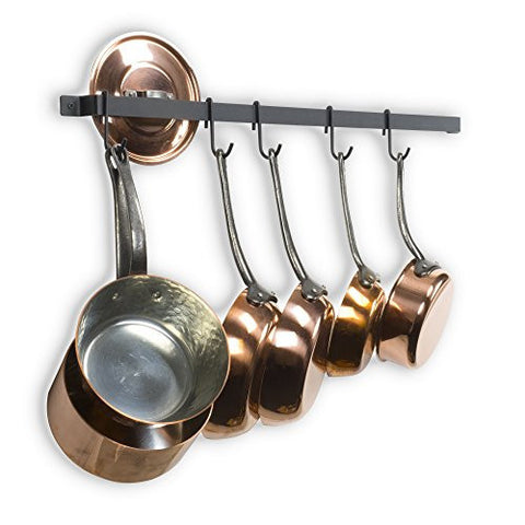CASTRO 30 INCHES LONG WALL MOUNTED HANGING KITCHEN ORGANIZER STRONG IRON GOURMET KITCHEN BAR WALL POT RACK RAIL AND 15 S HOOKS SET UTENSIL POT PAN OR LID STORAGE ORGANIZATION