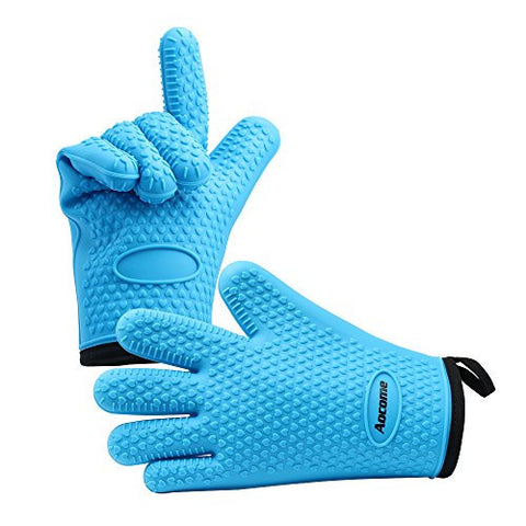 SILICONE OVEN GLOVES EXTRA THICK HEAT RESISTANT OVEN MITTS FROM AOCOME, FOR COOKING GRILLING BBQ AND BAKING, QUILTED COTTON LINING, WATERPROOF NON-SLIP GRIP FOOD GRADE SAFE 1 PAIR