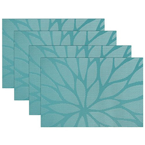 SICOHOME PLACEMATS DINING ROOM PLACEMATS FOR TABLE WOVEN VINYL KITCHEN PLACEMATS,SET OF 4 (LOTUS LEAF BLUE)