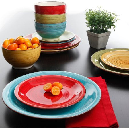 BETTER HOMES AND GARDENS FESTIVAL 12-PIECE DINNERWARE SET, ASSORTED, DISHWASHER SAFE