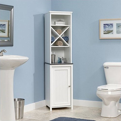 SAUDER LINEN TOWER BATH CABINET, SOFT WHITE FINISH