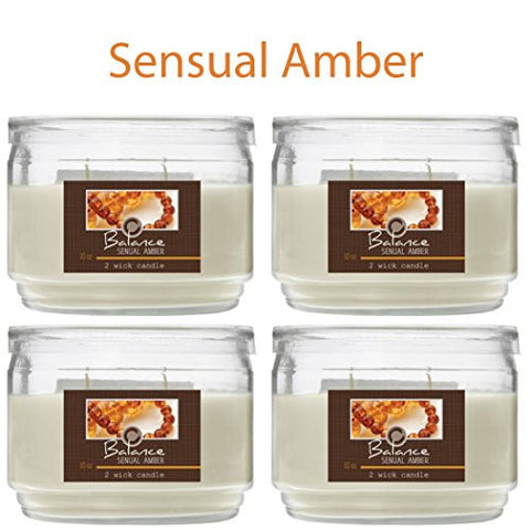 HOSLEY CANDLE COMPANY SET OF 4 SENSUAL AMBER (BALANCE) 2 WICK CANDLE - 10OZ
